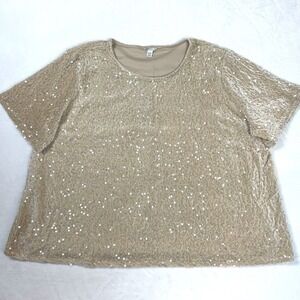 Cato Women's Beige Sequin Velour Short Sleeve Blouse Plus Size 26/28W